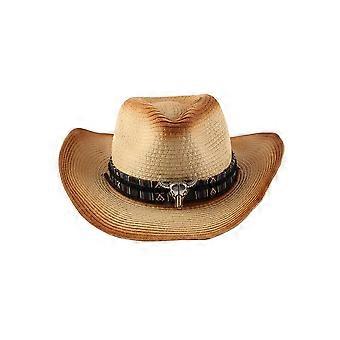 European and American fashion big eaves western cowboy hat women's spring and summer new rolled edge bull head sunscreen shade straw hat