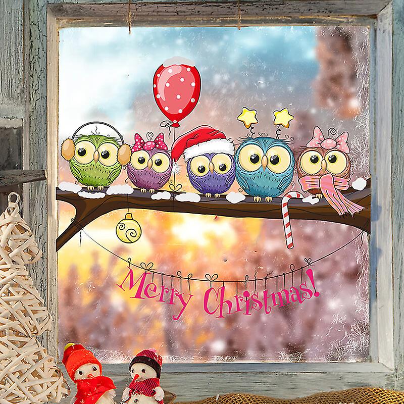 New Year Window Stickers Christmas Decoration Owl On A Tree Branch Wall Stickers