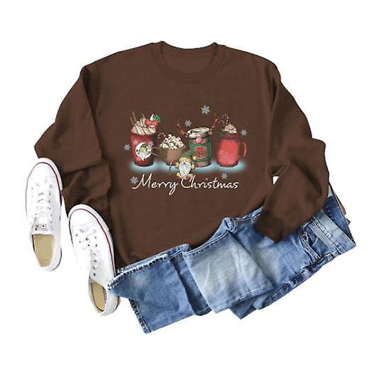 Pullover Women's Autumn And Winter Fashion Santa Claus Letter Printing Top Ladies New Arrival Christmas Loose Round Neck Long Sleeves