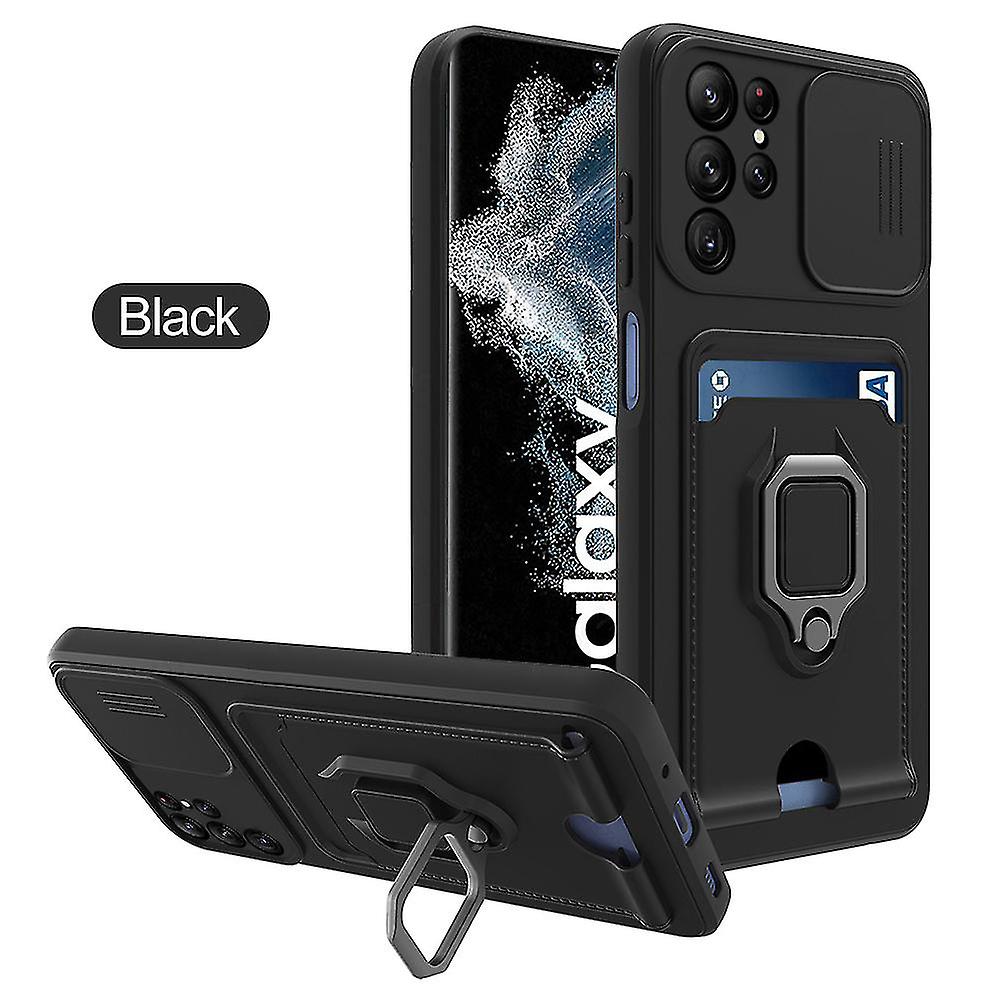 Slide Camera Lens Protector Silicone Case Compatible Samsung Galaxy S23 Ultra / s23 Plus / s23 avec support d’anneau magnétique