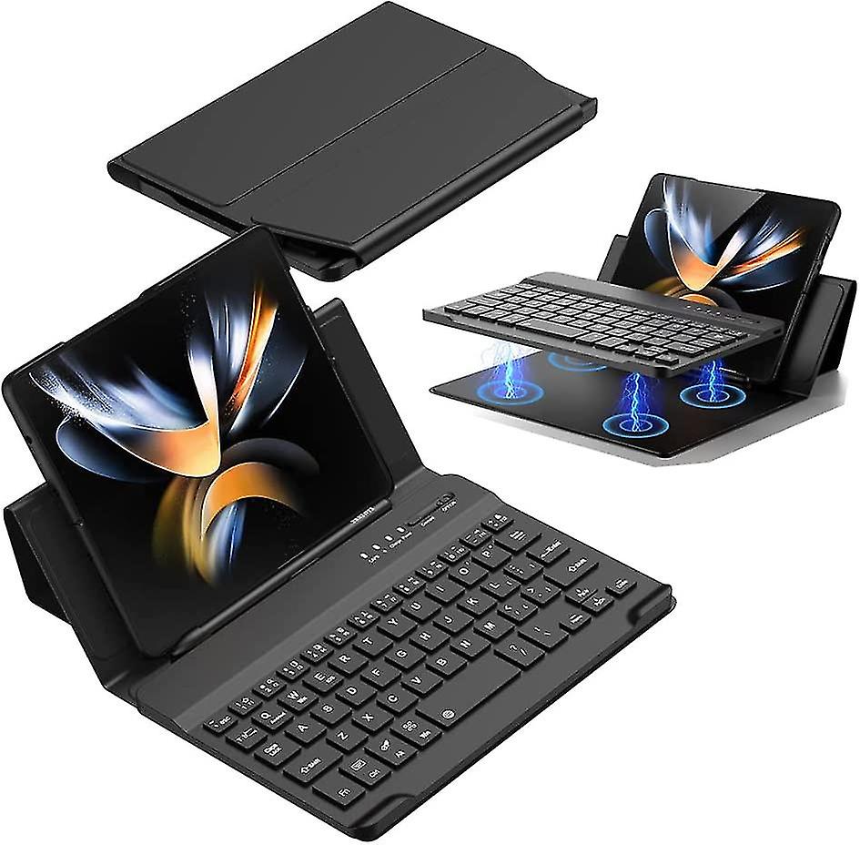 Wireless Bluetooth Keyboard For Samsung Galaxy Z Fold 4/3 With Foldable Kickstand Magnetic Leather Keyboard Cover