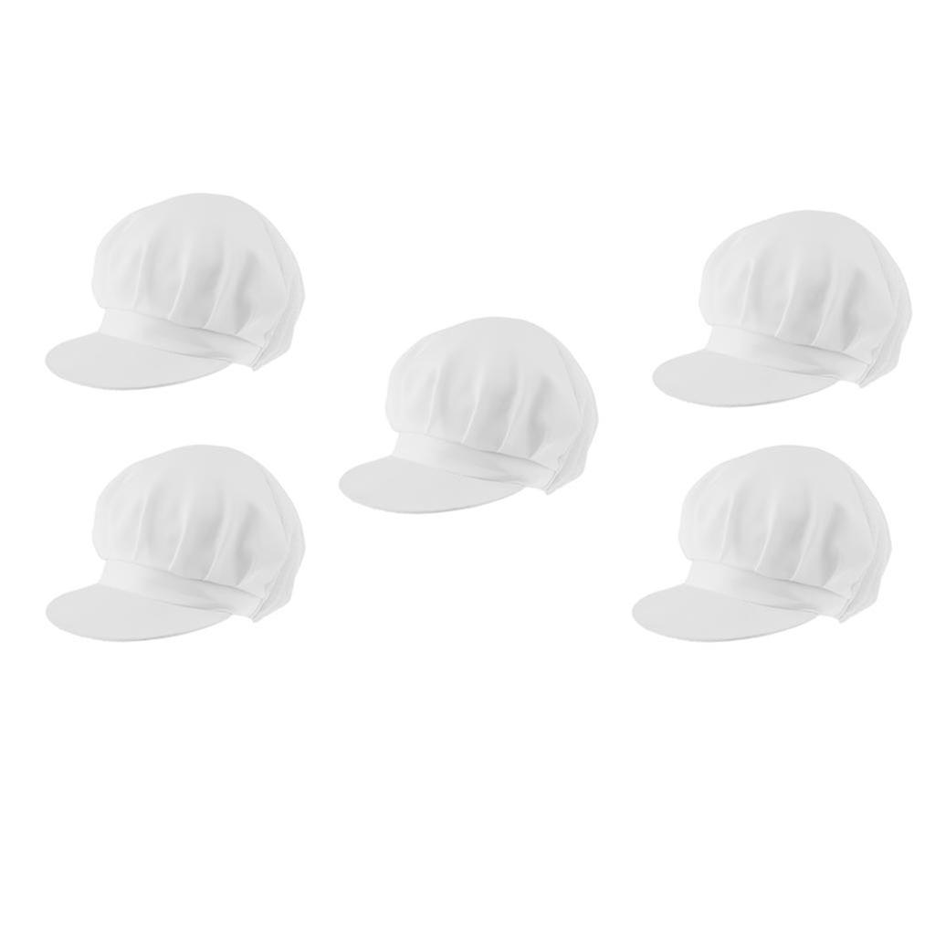 5Pack Adjustable Elastic Cooking Chef Cap Unisex White Dustproof Cooking Hat