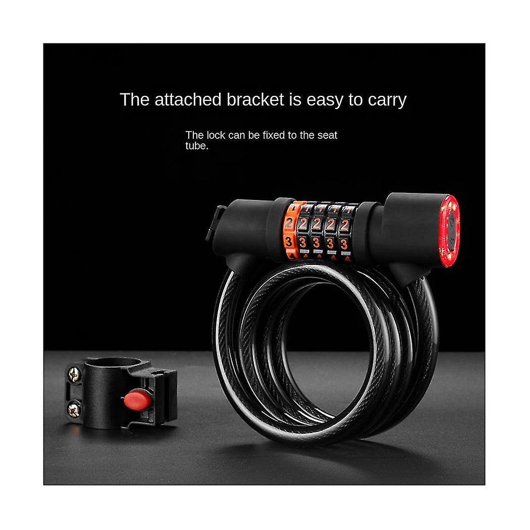 Bike Cable Lock With 5-digit Code Password Coiled Anti-theft Security With Taillight Bicycle Lock(t