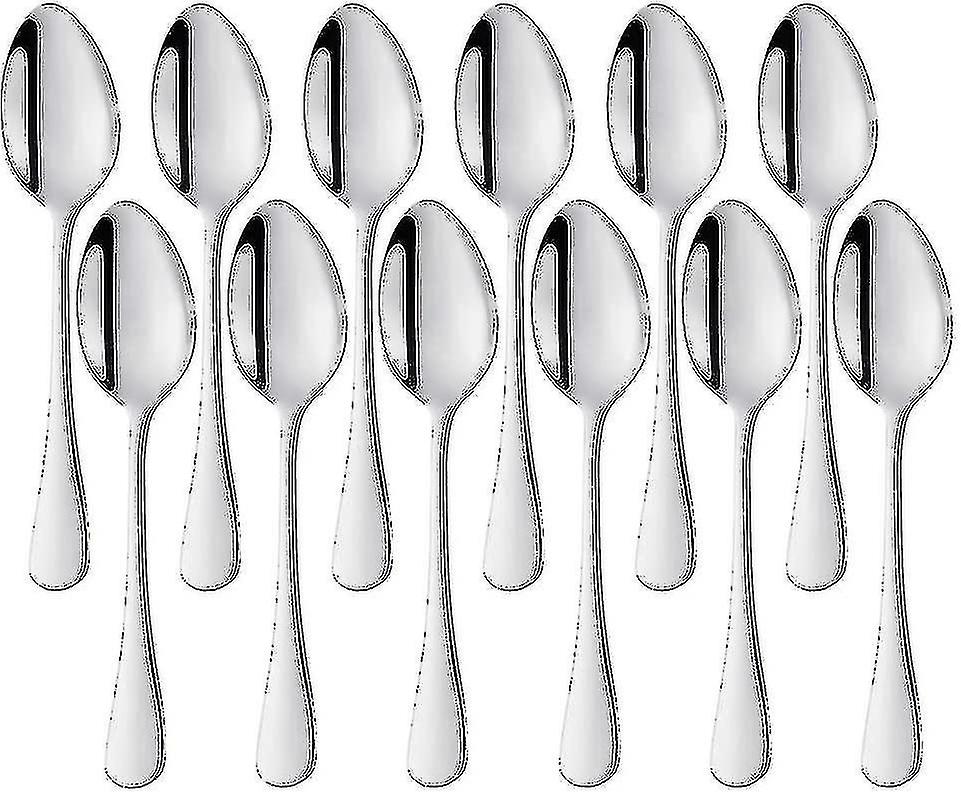 Set Of 12 Stainless Steel Soup Spoons - Large Size Dessert Spoons - 20cm - Silver