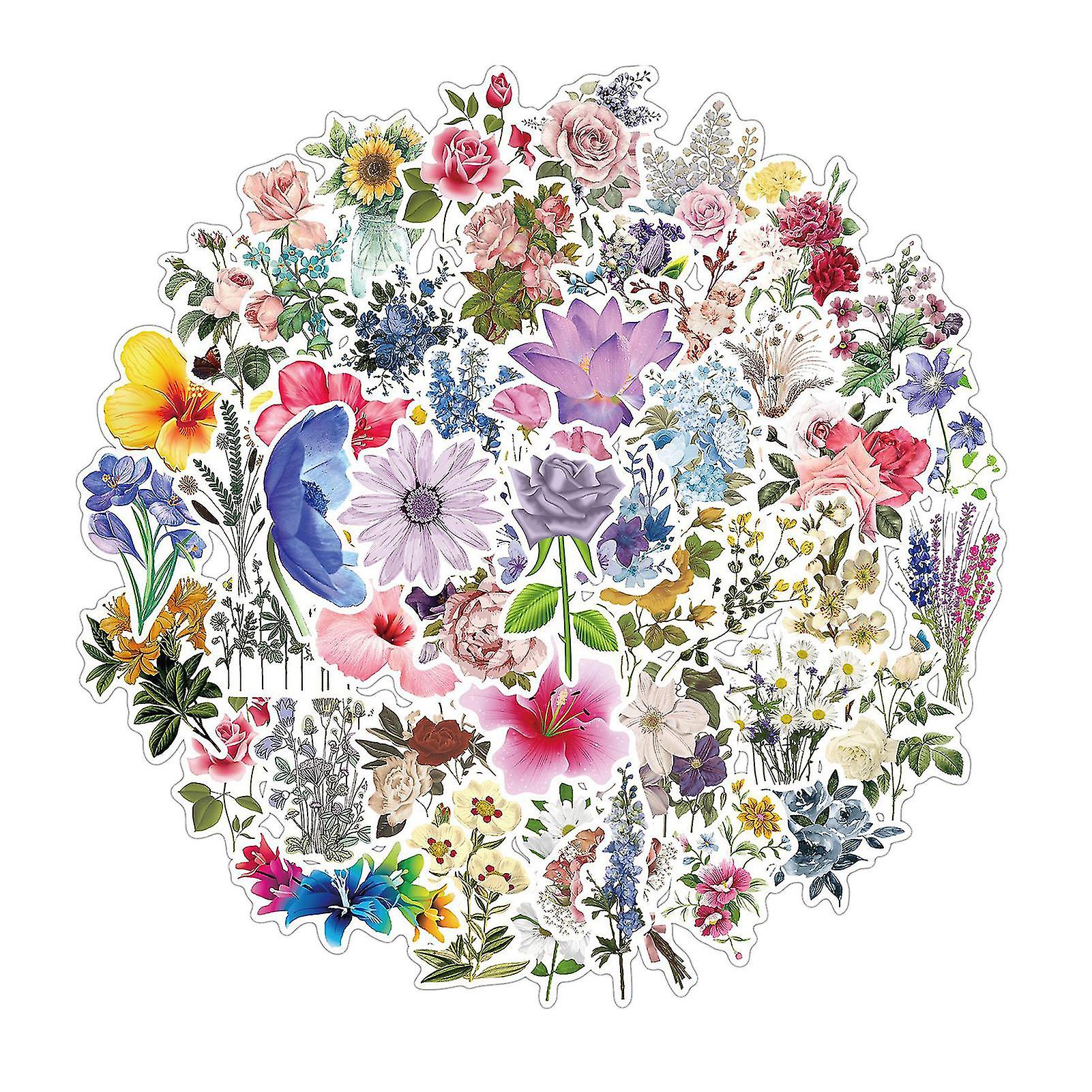 50pcs/set Λουλούδι αυτοκόλλητο αδιάβροχο χαριτωμένο Marguerite ηλίανθος Diy διακόσμηση Decal αφαιρούμενα εμπνευσμένα σλόγκαν γκράφιτι αυτοκόλλητα για Suitcas