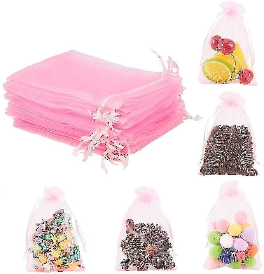 100pcs 4x6 Inches Pink Organza Gift Bags With Drawstring Candy Bags Wedding Favors Bag Jewelry Pouches For Baby Shower, Wedding, Birthday, Party, Chri