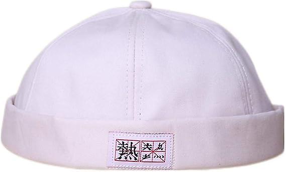 Cap Brimless Hats Beanie Rolled Cuff Retro Sailor Hat With Adjustablewhite
