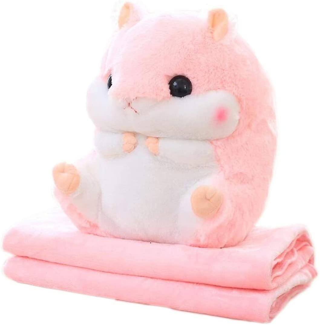 Star Fire Cute Hamster Plush Cushion With Foldable Plush Blanket (pink,50 X 30)