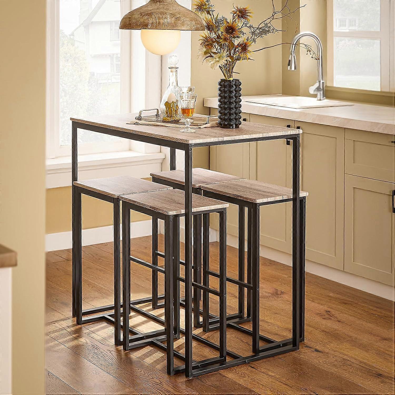 Set Bar 4 Pièces - 2 Tables + 2 Tabourets Hauts (Noir)