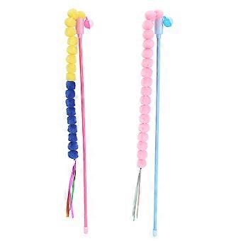 2 Pz Pet Cat Teaser Giocando Interattivo Giocattolo Peluche Palla Multicolore Striscia con Campana
