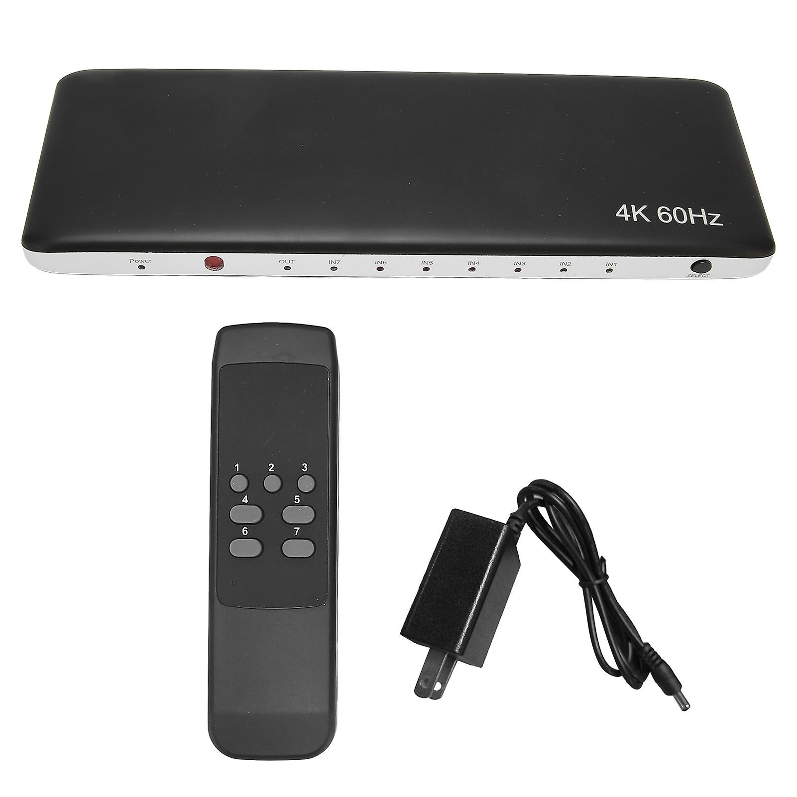 HD Multimedia Interface 2.0 Switch 7 in 1 Out HDCP 2.2 Support 4K 60Hz UHD 3D Video Switcher Selector 100‑240V US Plug