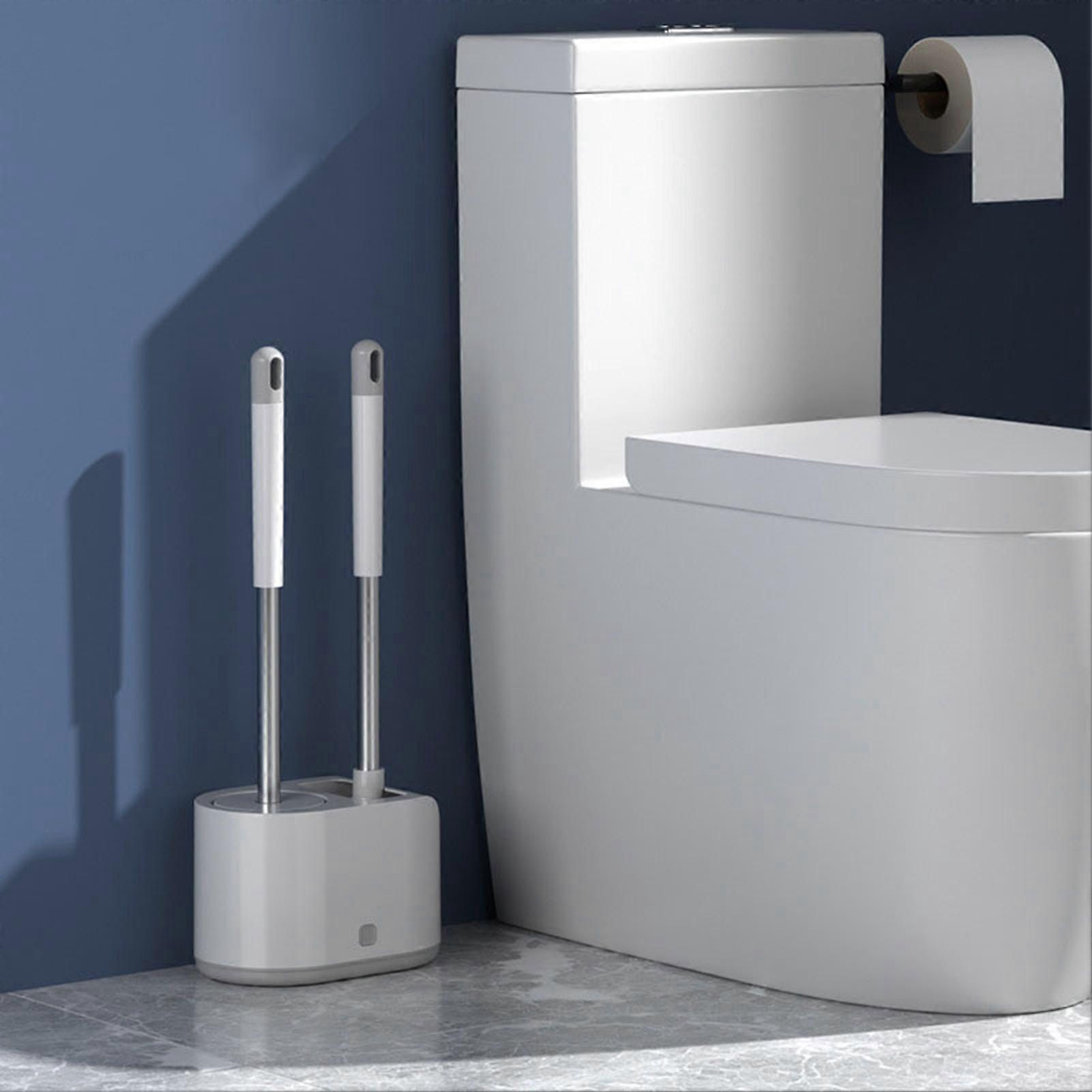 Long Handle Toilet Brush 2-in-1 Soft Bristle White 38.5cm