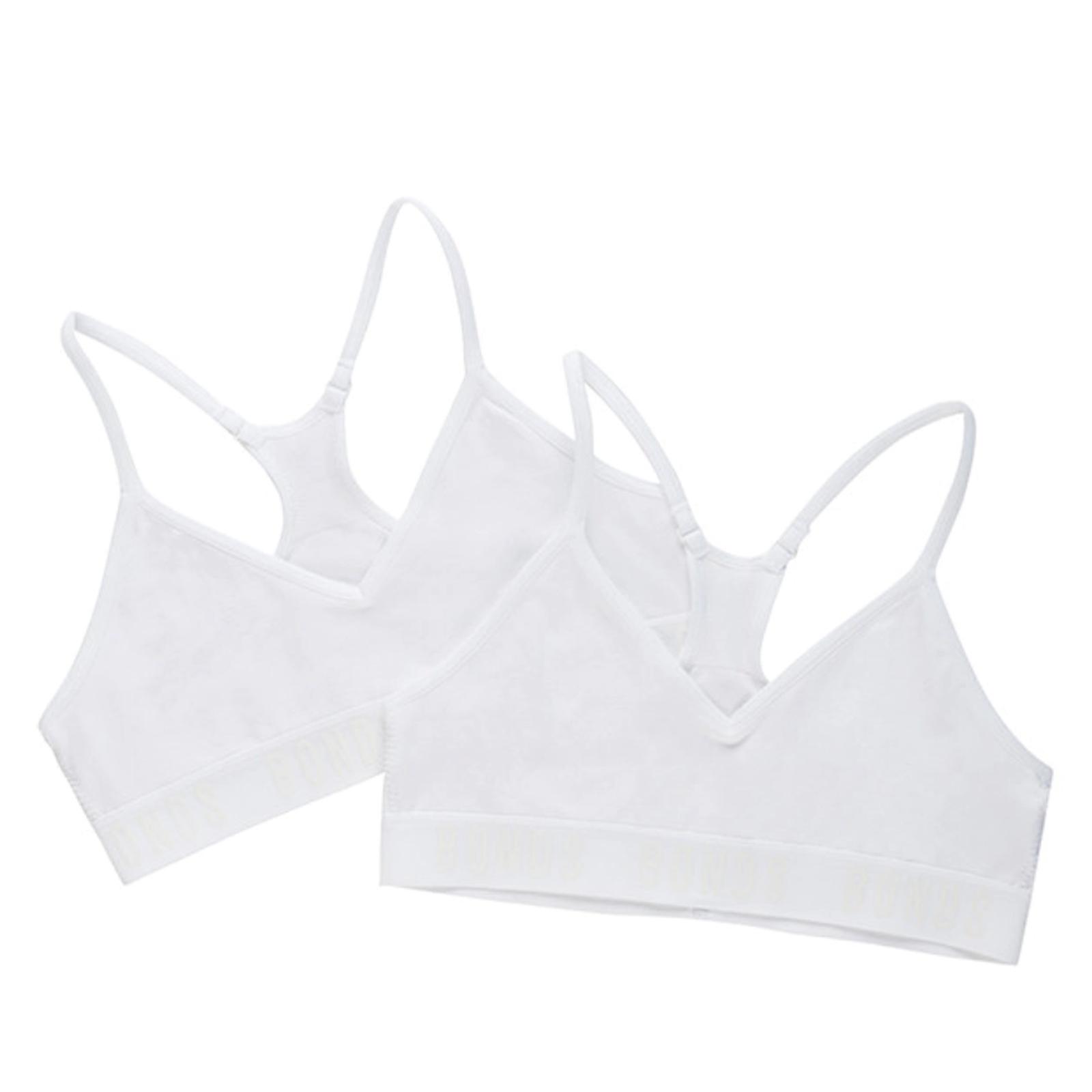 2 Pack Bonds Girls Kids Sports Seamfree Racer Back Super Stretchy Crop Top Bra Uxnk2a White