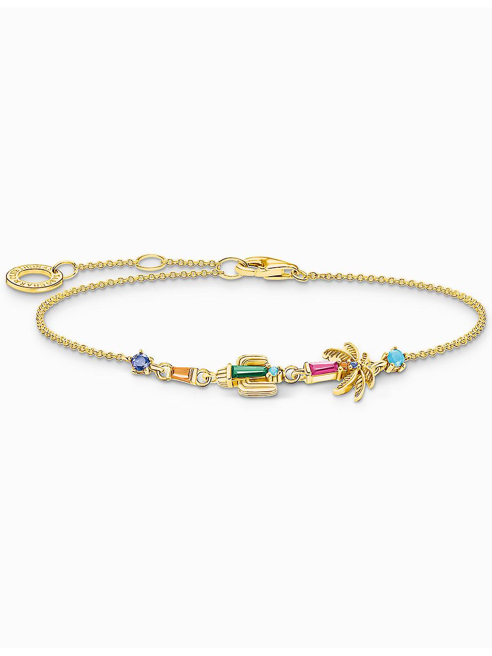Thomas Sabo A2150-488-7-L19V Gold Plated Bracelet with Cactus Palm Tree & Colorful Stones