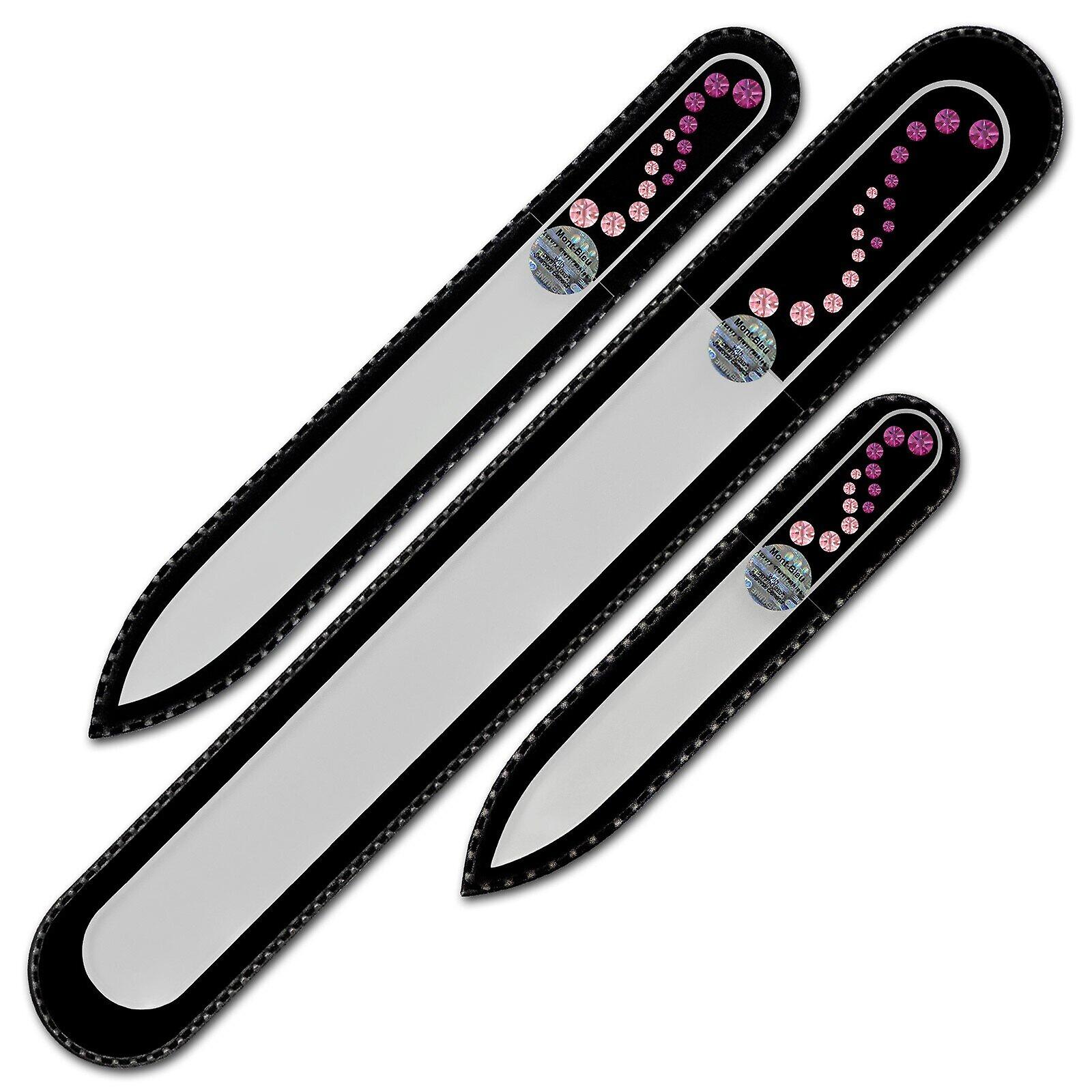 A set of 3 Glass Nail Files with Swarovski crystals WA-BMS - Fuchsia - Light Rose