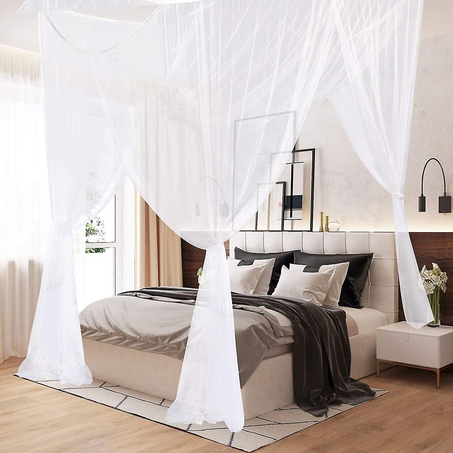 4 Corner Posts Curtains Bed Canopy Large Mosquito Net