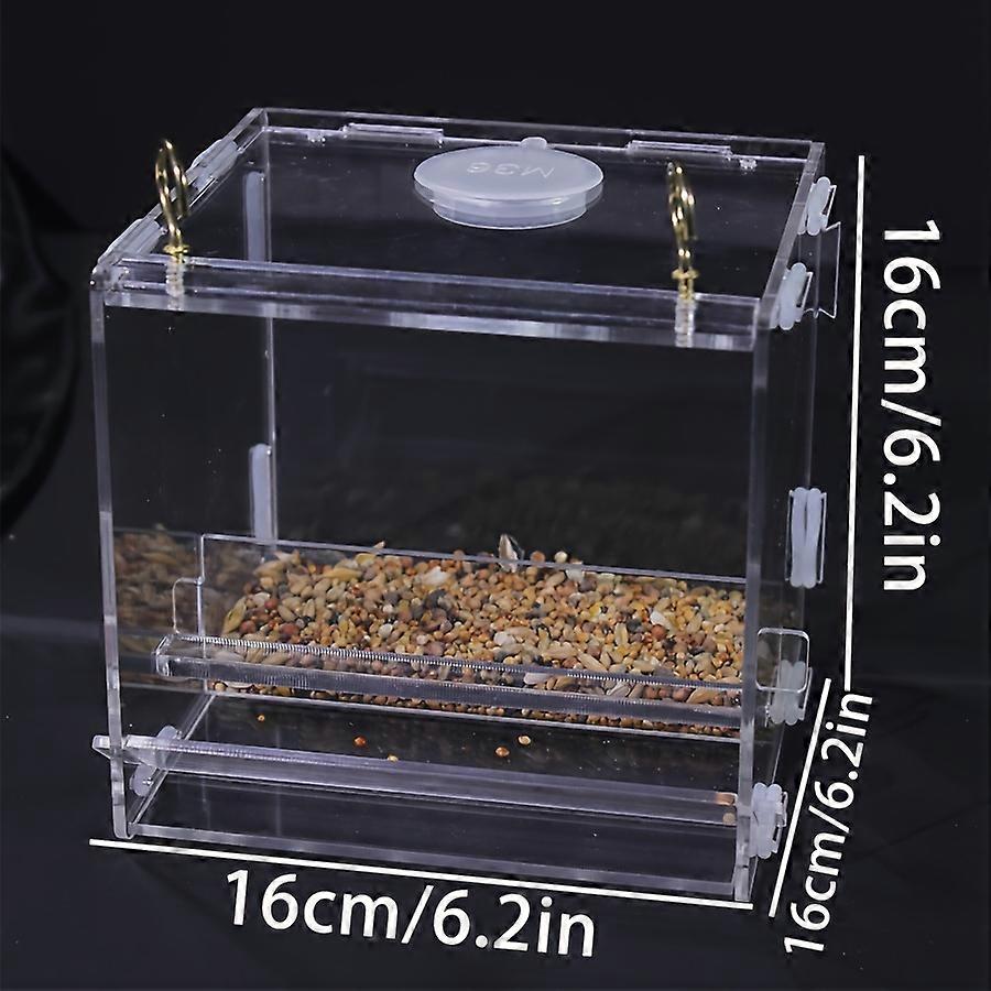 Läpinäkyvä akryylilintujen syöttölaite, voidaan käyttää sisällä ja ulkona, voi ripustaa lintuhäkkejä ja sijoittaa puutarhoja ja muita paikkoja