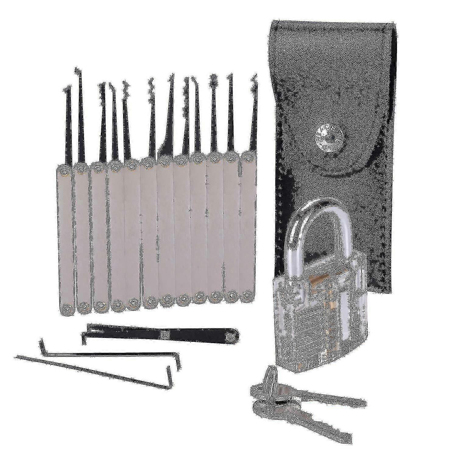 15pcs Lock Padlock Picking Kit Tools Transparent Key Extractor Lock Pick Set-subaoe