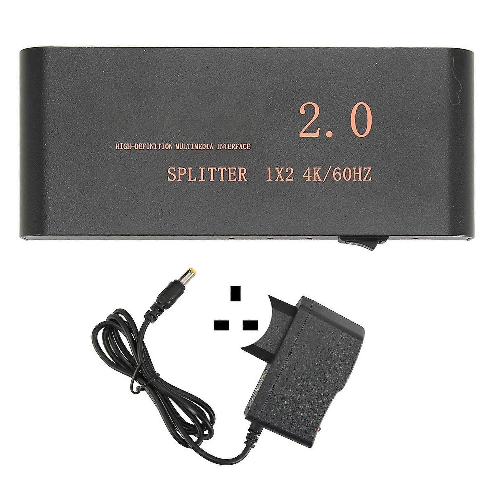 HD Multimedia Interface Splitter 1x2 1 in 2 Out 4K 60Hz 18.2Gbps HD Multimedia Interface Distributor Box 100?240V UK Plug