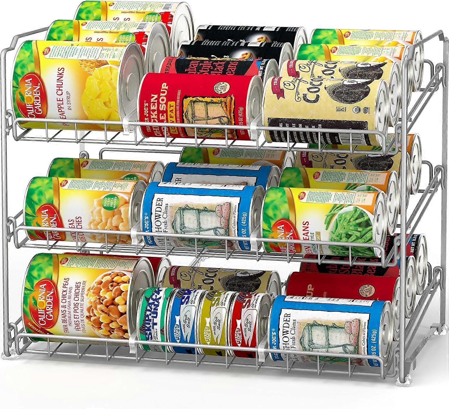 pleHouseware Stackable 3 Tier Can Rack Organiser for Kitchen and Pantry Organization, Silver Silver