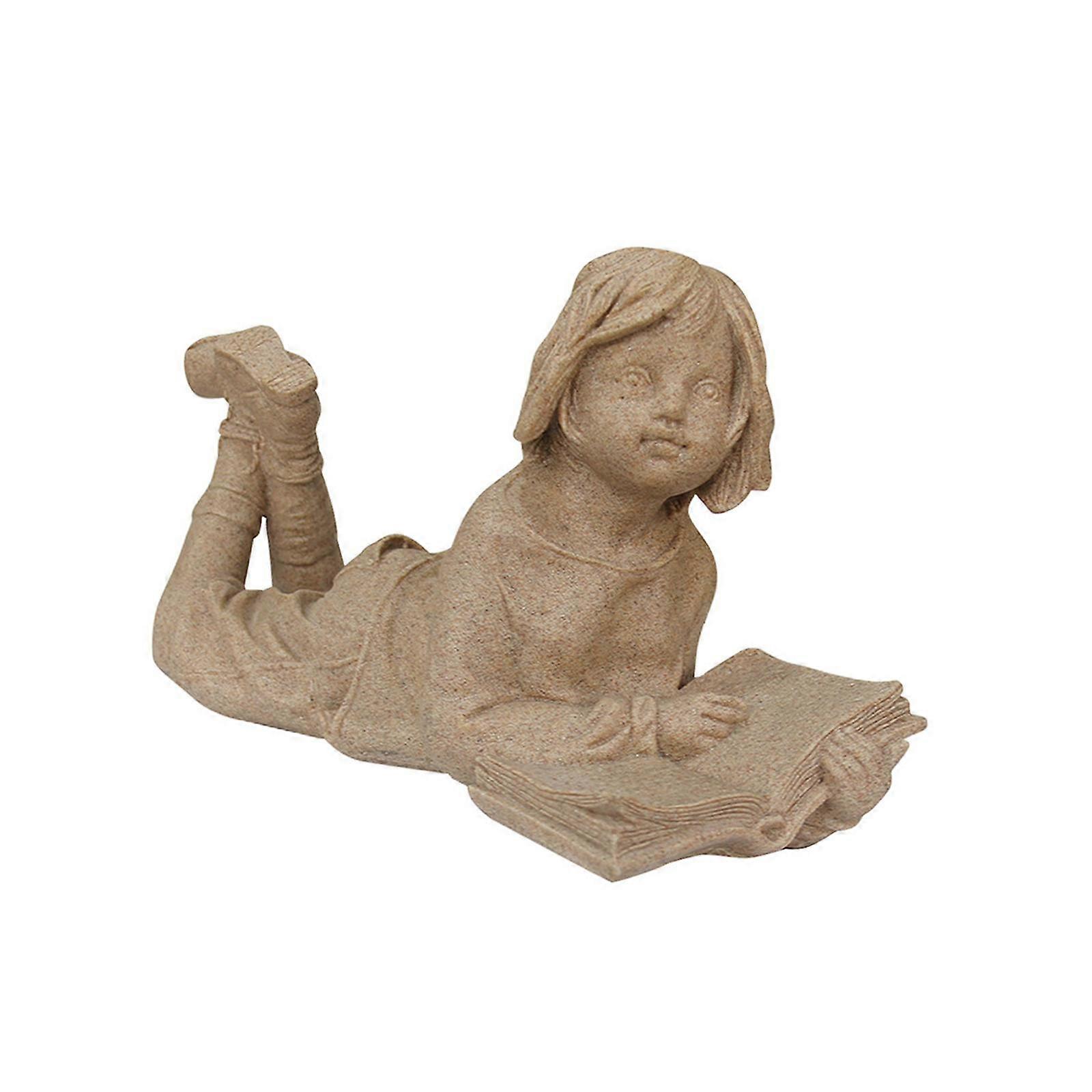 Kids Reading Statue Reading Figurine Nordic Ornament for Bookshelf Cafe Home Boy