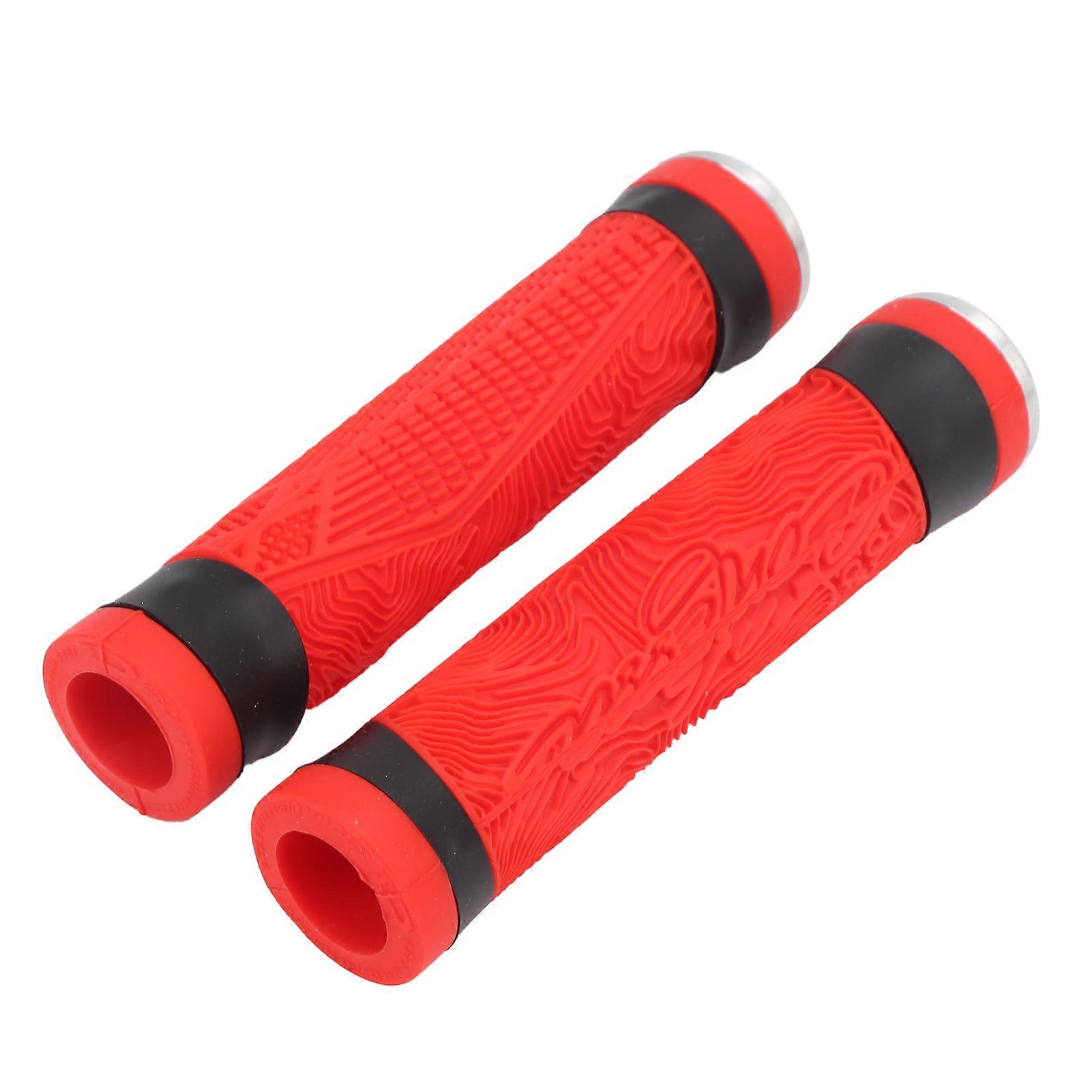 Antislip Silicone MTB Bicycle Handlebar Grips with Plugs Shockproof Cycling Accessory(Red )