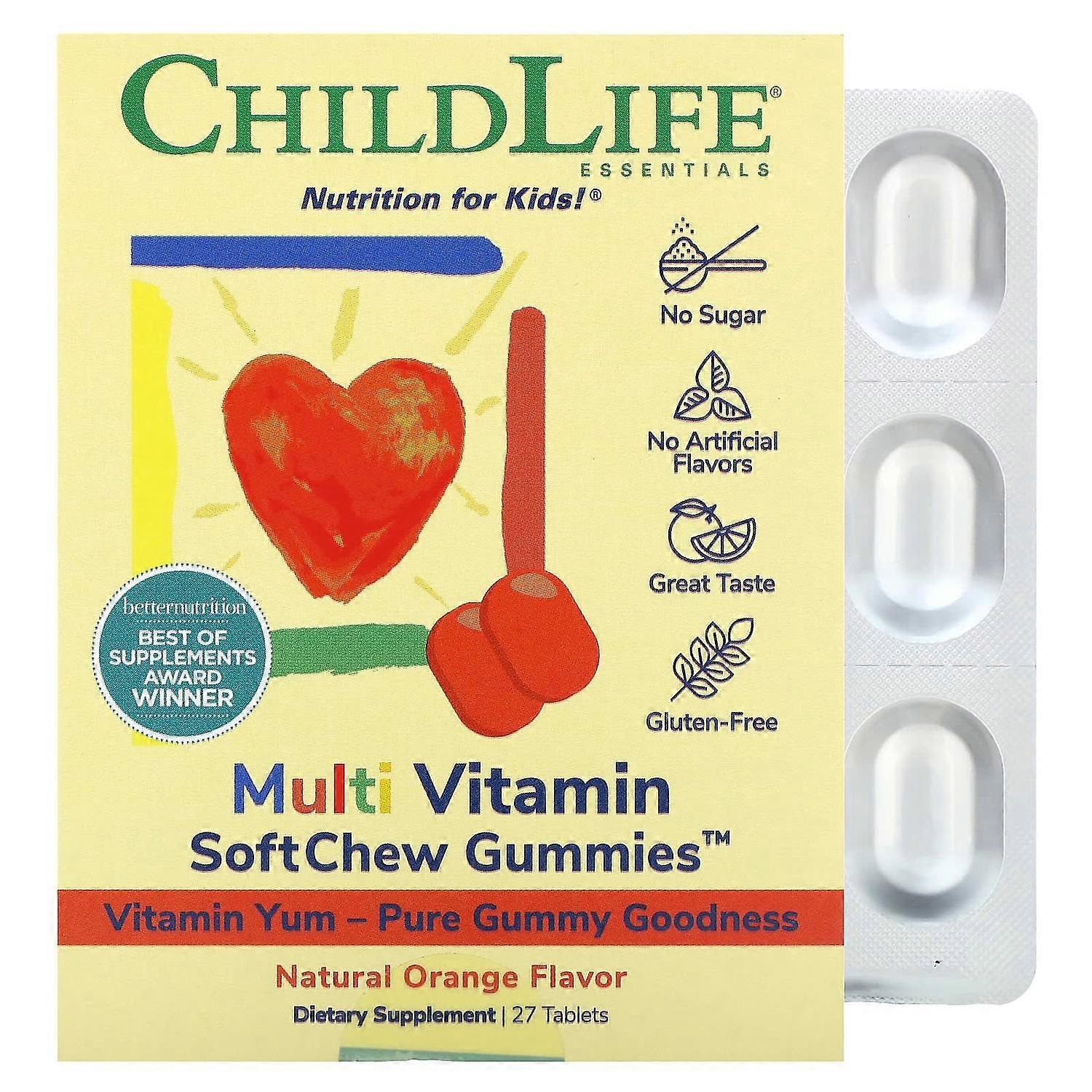 ChildLife Essentials, Multi Vitamin SoftChew Gummies, Natural Orange, 27 Tablets