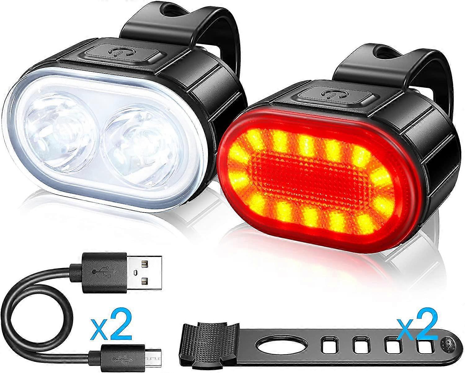 2 led bike lights usb rechargeable front and rear lights waterproof led bicycle lights dual bead headlights suitable for all bikes and all kinds of we
