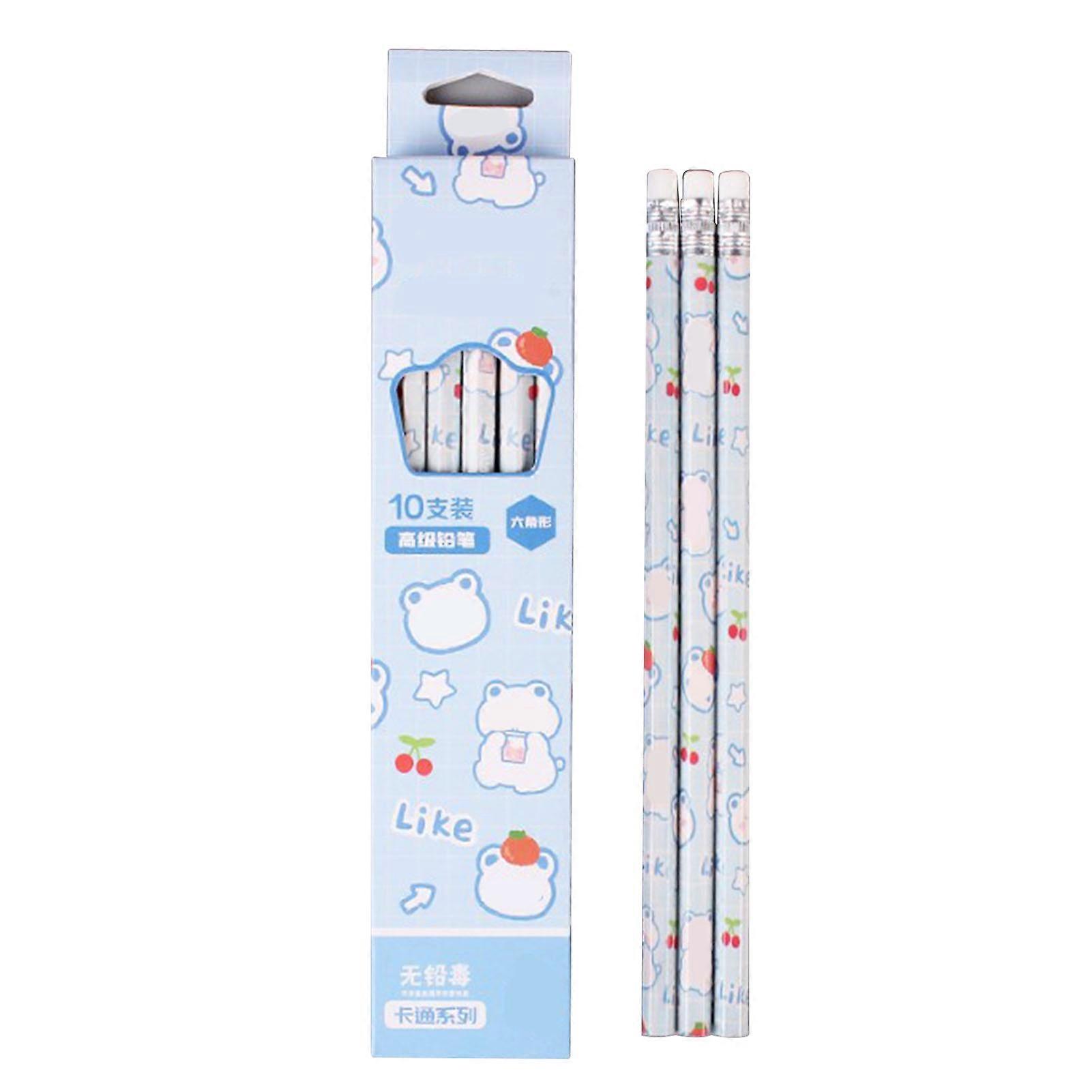 10pcs Pencil Set Multipurpose Cartoon Wooden Pencil Set with Eraser for Students Teachers for Home School Office