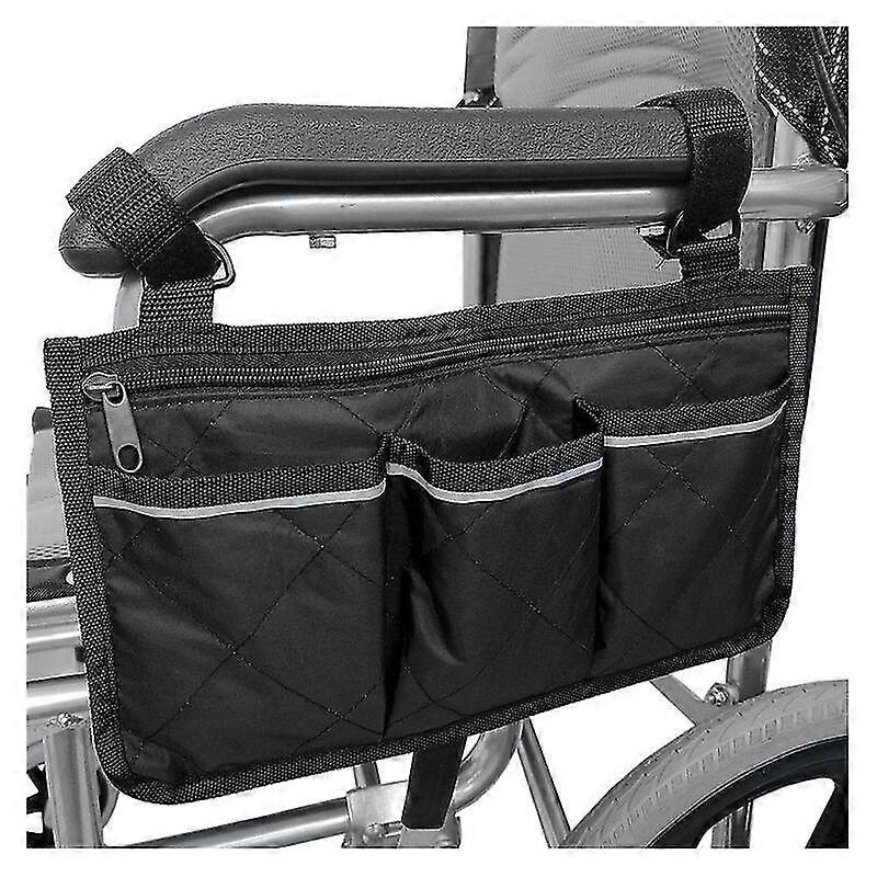 Universal Power Wheelchair Waterproof Side Bag with Pockets (Black)