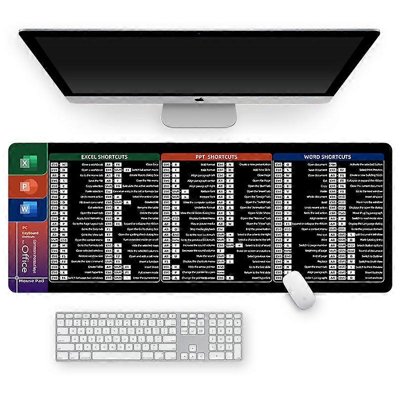 Large Mouse Pad XL, Office Shortcut Mouse Pad, Extended Computer Mouse Pad/Desk Mat with Stitched Edges for Word/Excel/PPT (800x300mm)