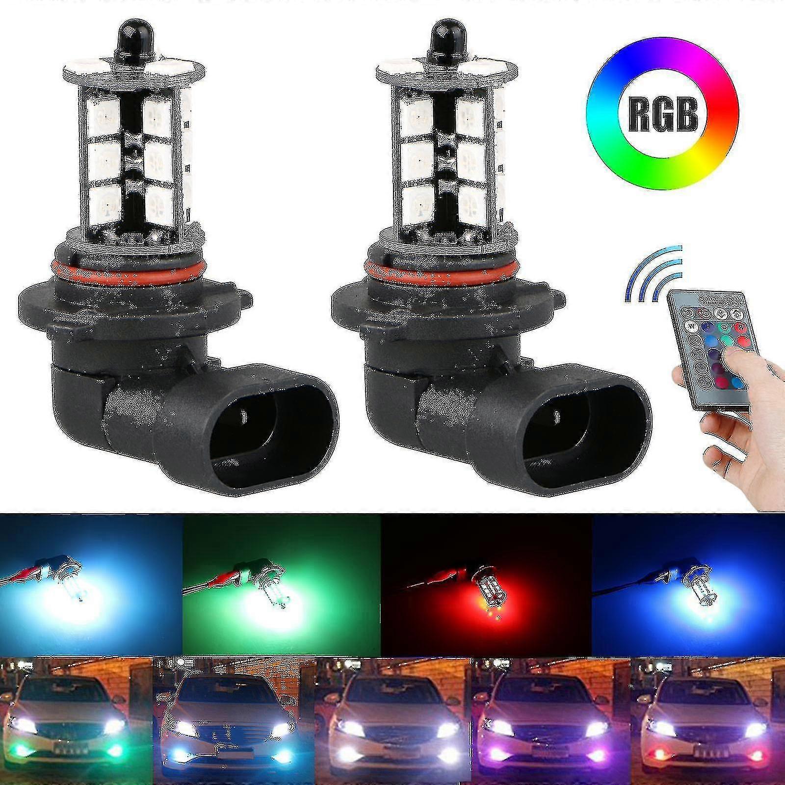 2x 9006 Led 5050 Rgb Car Headlight Fog Light Lamp Bulb With Remote Control