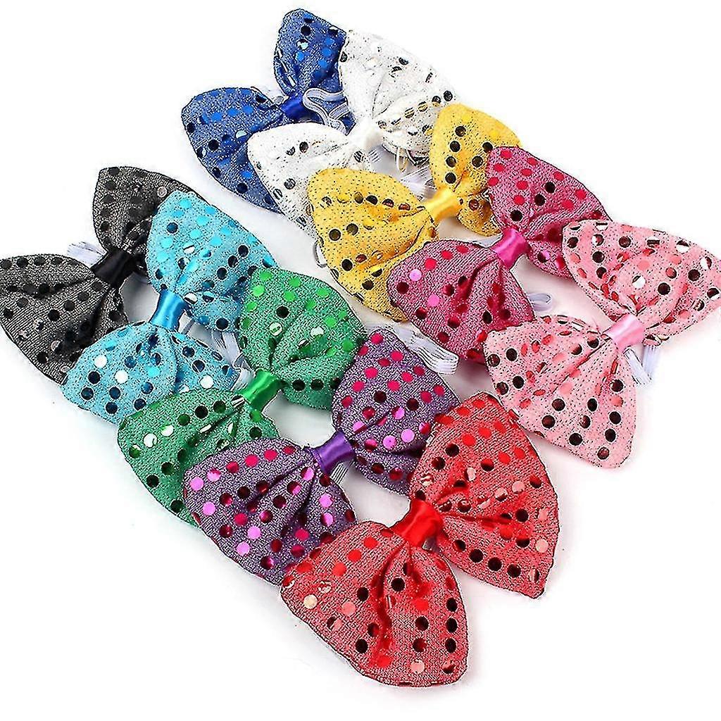 10 Pieces Led Up Sequin Bow Tie Adjustable Necktie Bowties For