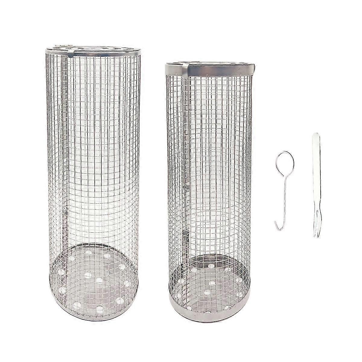 Rolling Grilling Baskets For Outdoor Grill Bbq Stainless Steel Mesh Net Tube Round Cage Wire Barbec