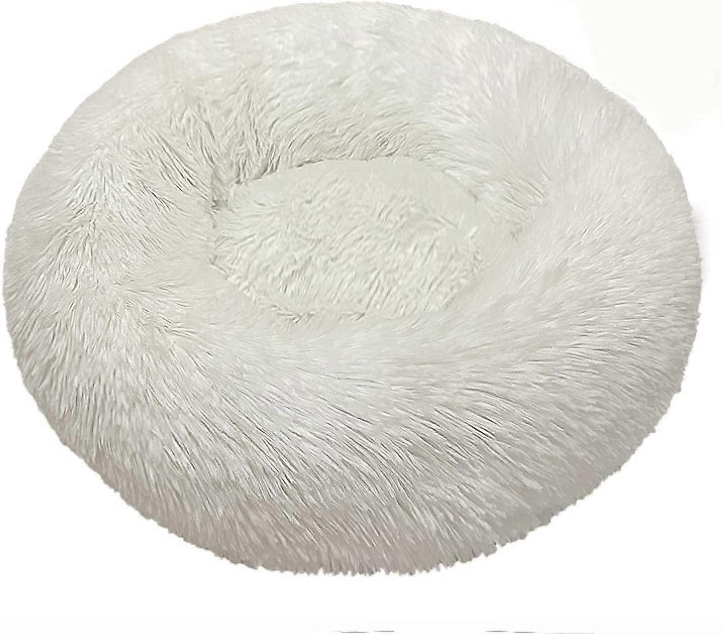 Dog and cat pet litter round plush dog litter cat litter autumn and winter pet bed dog mat cat mat pet mat outer diameter 23.7 inches (white)