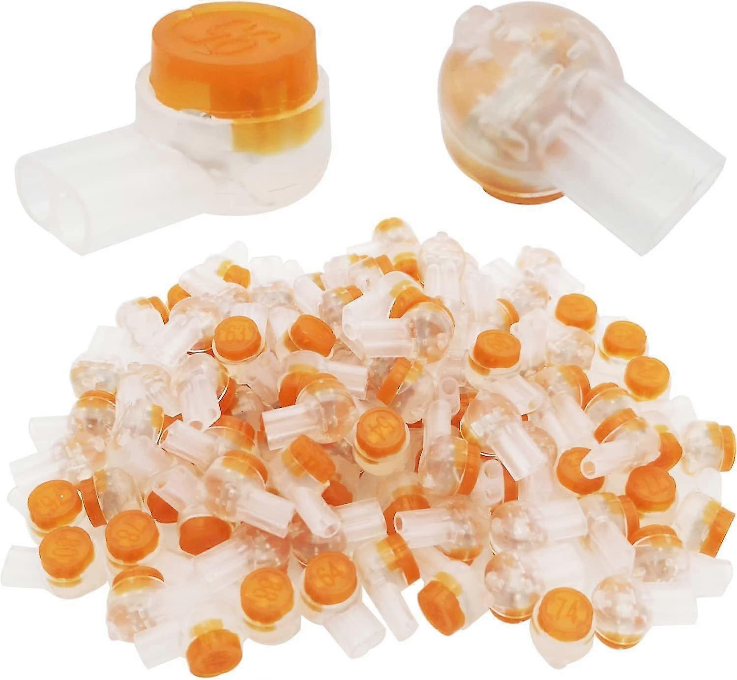 Button Telephone Wire Connectors, Orange Clear UY2 Connector,Telephone Wire Splice Connectors 2 Port / 2 core 100 Pcs - q36/YY
