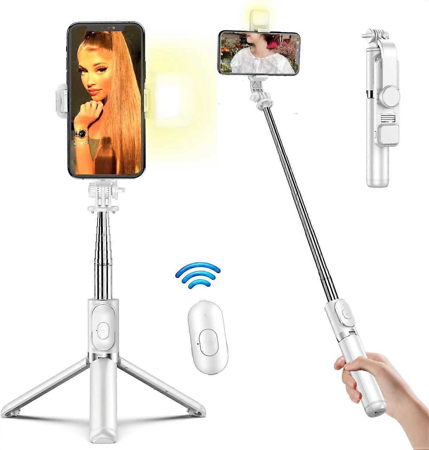 Selfie stick tripod with remote control and LED ring light,expandable 3 in 1 selfie stick
