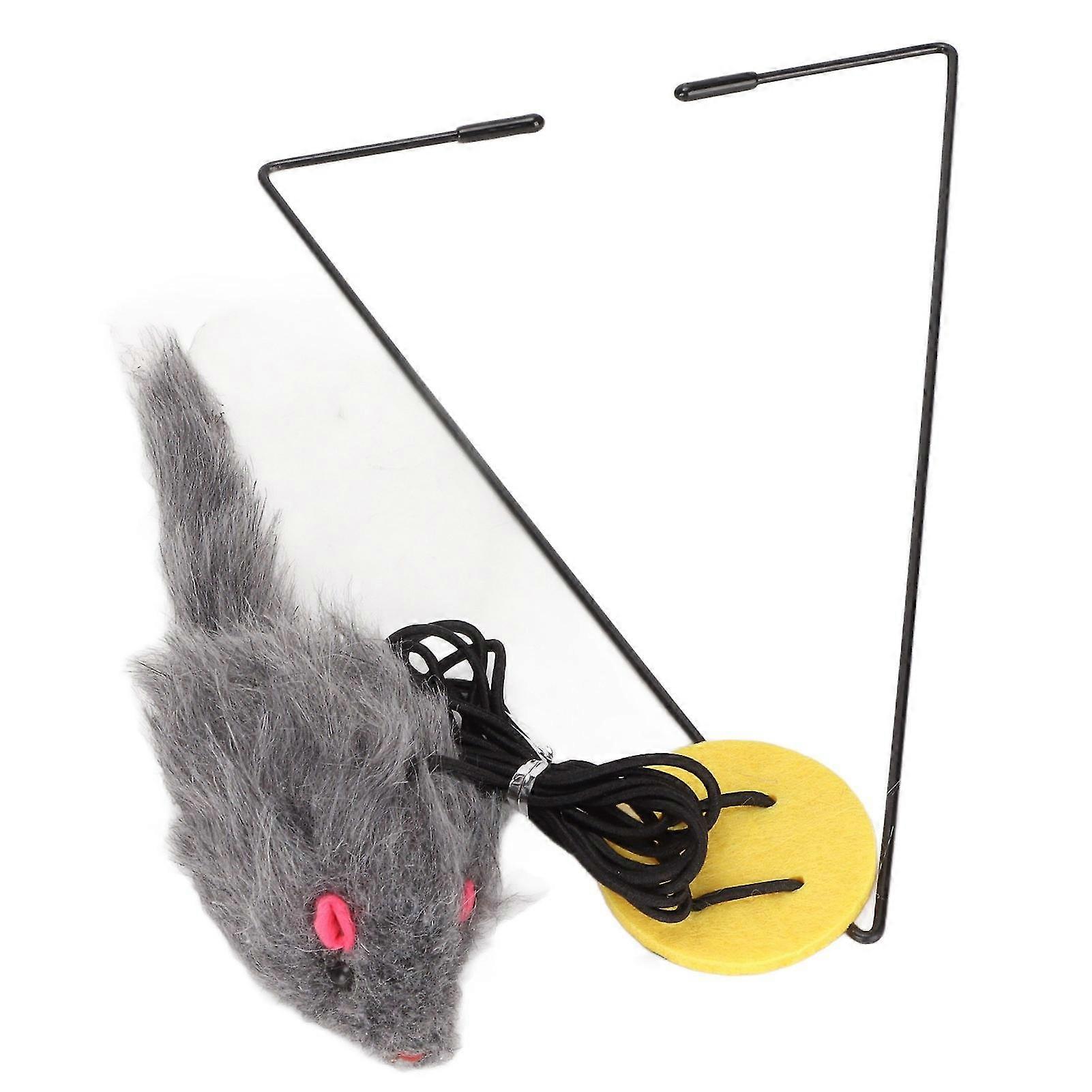 Interactive Cat Toy with Adjustable Retractable Mouse on Door Hanging Triangular Hook