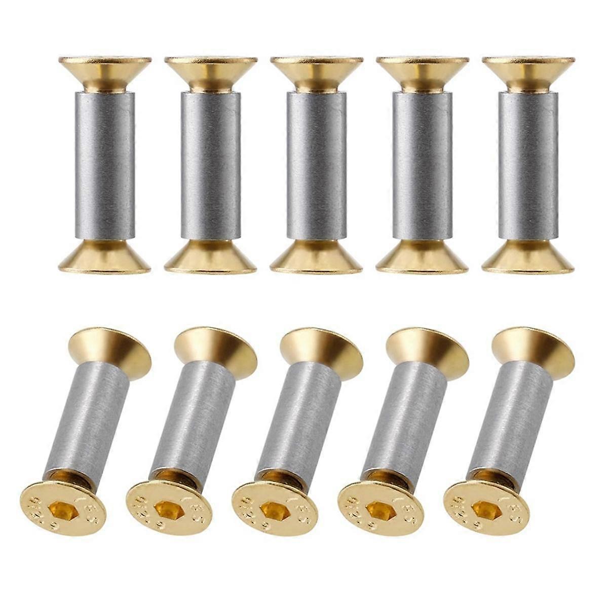10 Packs Knife Handle Screws Rivets Bolts Fasteners, Gold Hex Flat Head Screws, Knives Maker Screws