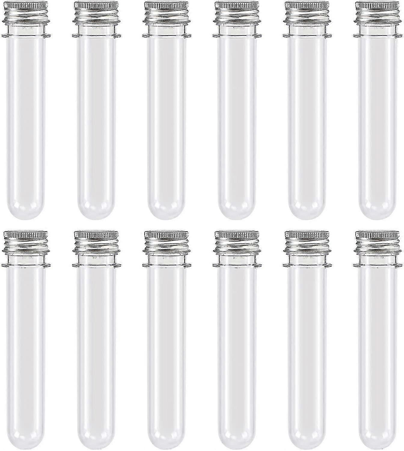 Set Of 12 Clear Plastic 40ml Test Tubes With Screw Cap