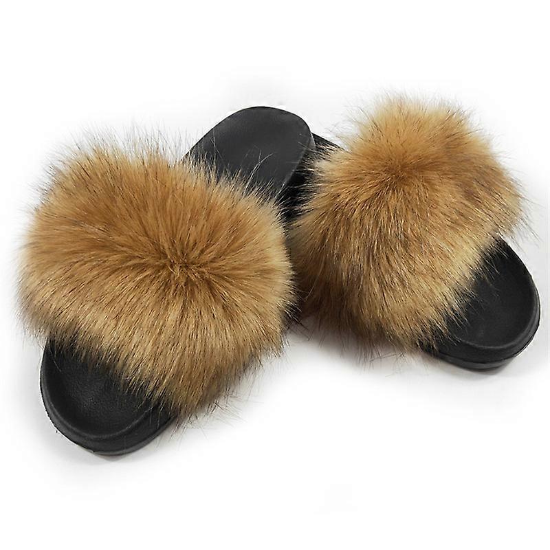 MIMIGO Multicolors Women's Faux Fur Slides, Open Toe Cute Fur Slippers, Comfortable Fur Sandals With Fluffy Fur