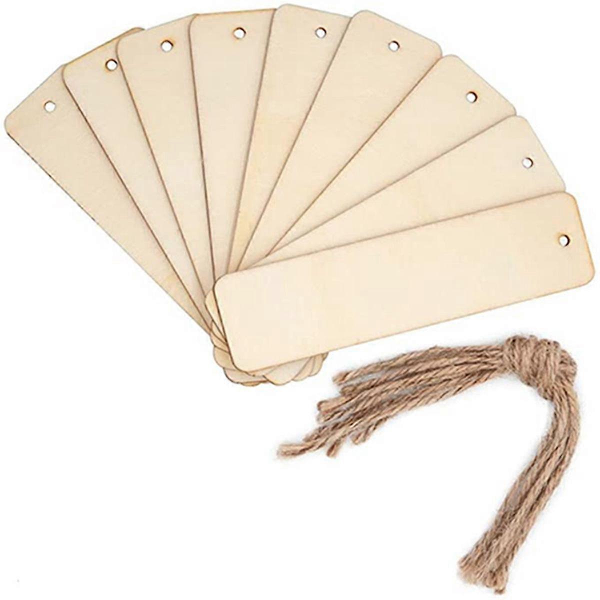 Wooden Blank Bookmarks DIY Unfinished Wooden Hanging Tag Holes and Rope, Wedding Birthday Decoratio
