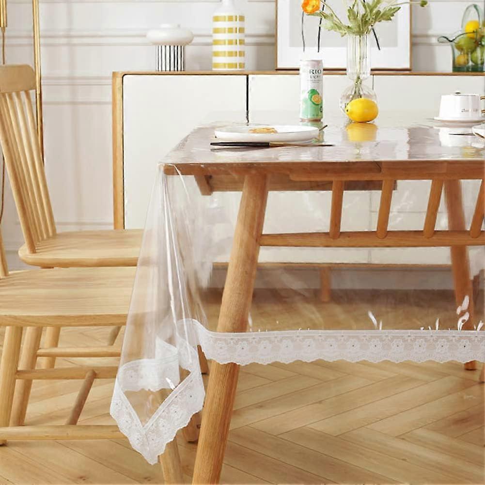 Transparent Tablecloth,Crystal Thick Transparent Tablecloth with Lace Edge Hem,PVC Waterproof Transparent Protective Tablecloth,Rectangular Tablecloth