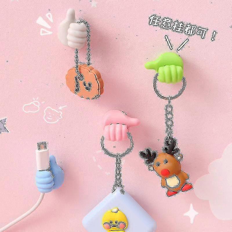 Creative Thumbs Up Shaped Fun Usb Cable Rack Wall Hook Clip Pink)