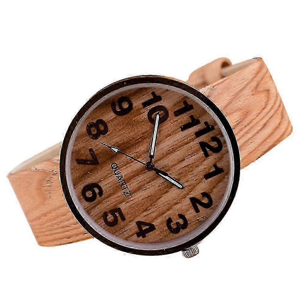 Style Wood Grain Leather Quartz Watch Women Dress Wristwatches Men Watch
