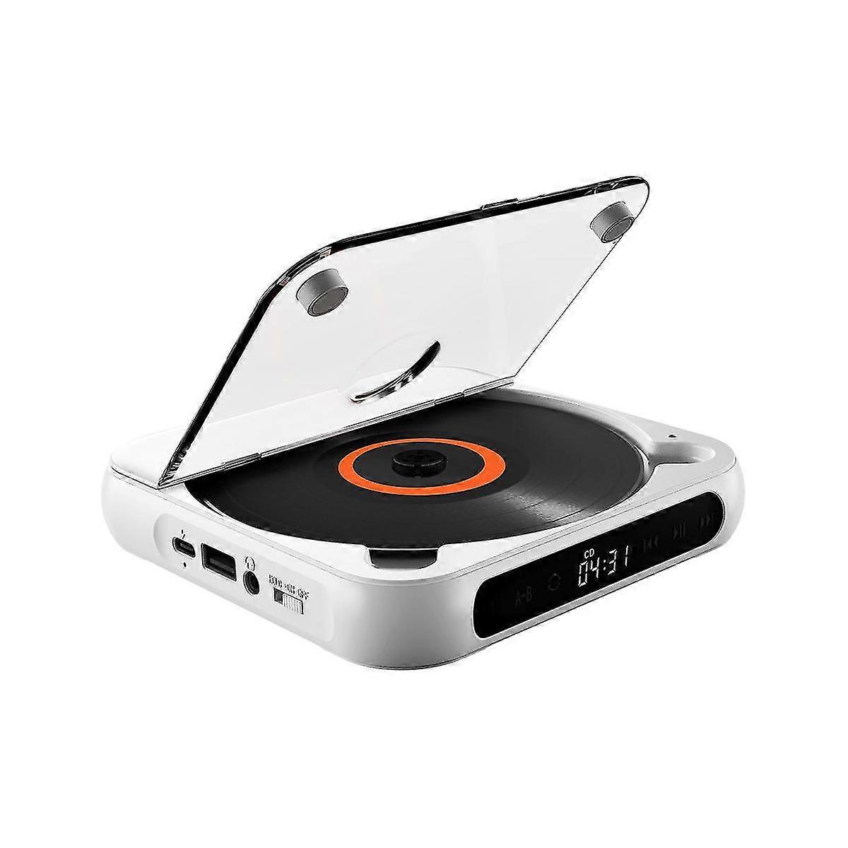 Portable Cd Player Bluetooth Speaker,led Screen, Stereo Player, Wall Mountable Cd Music Player With Fm Radio-white