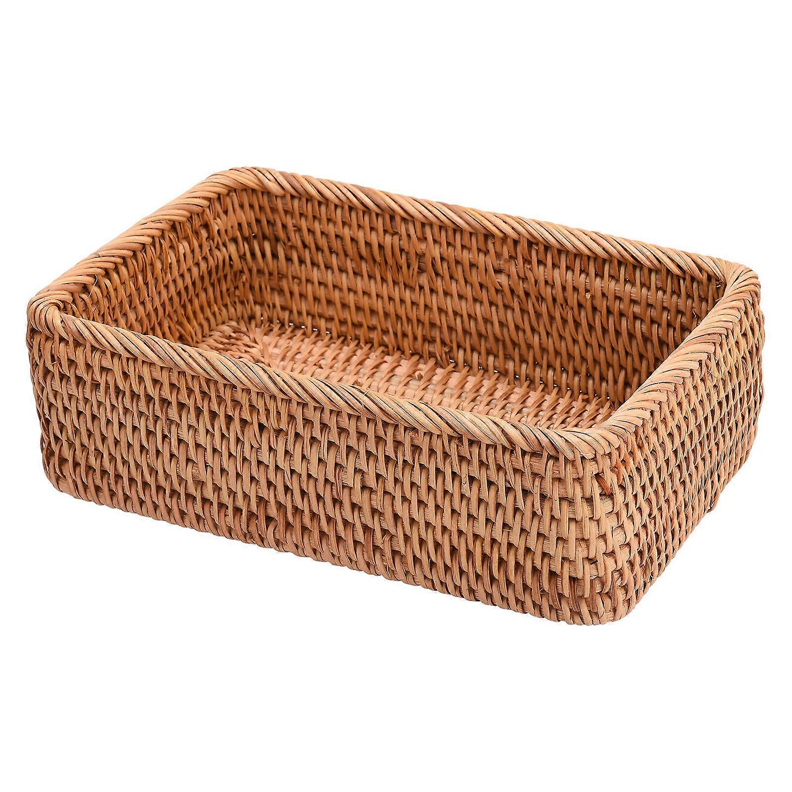 Handmade Rectangular Weaving Rattan Wicker Basket Fruit Tray Bread Hand-knitted Case Simple Portable Picnic Storage Box Home Kitchen Items Decoration 