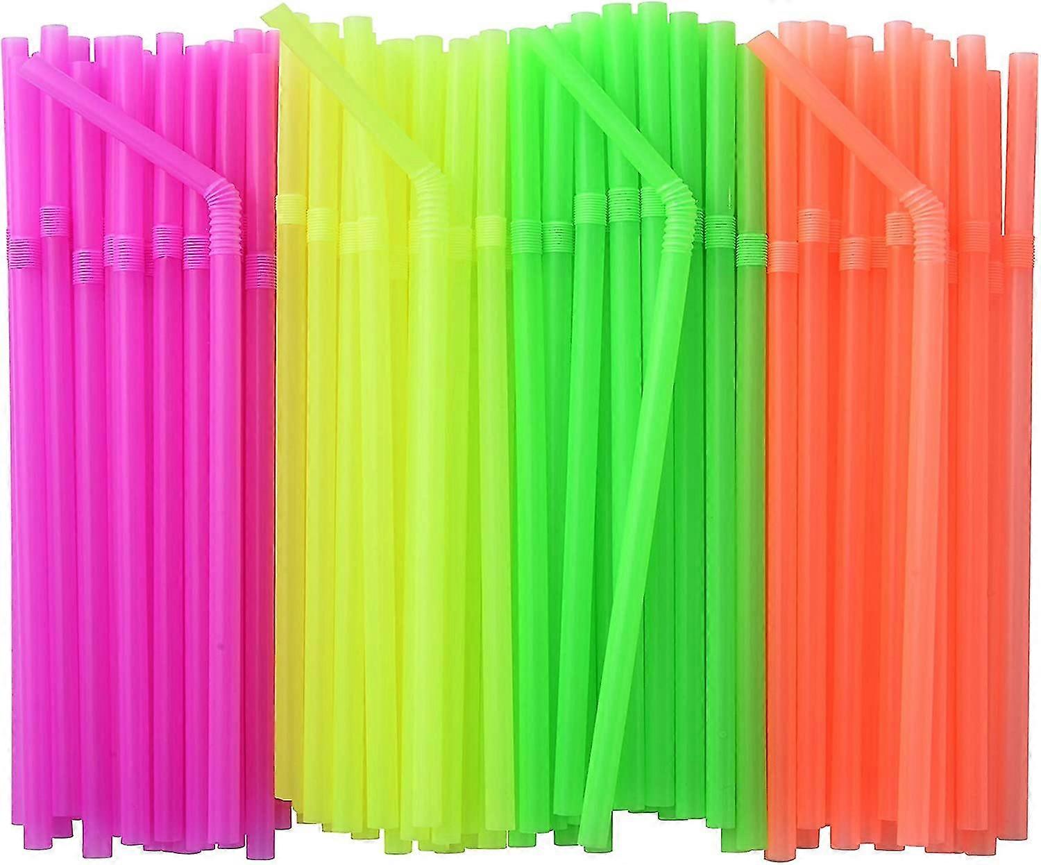 200pack Colourful Flexible Plastic Drinking Straws Disposable