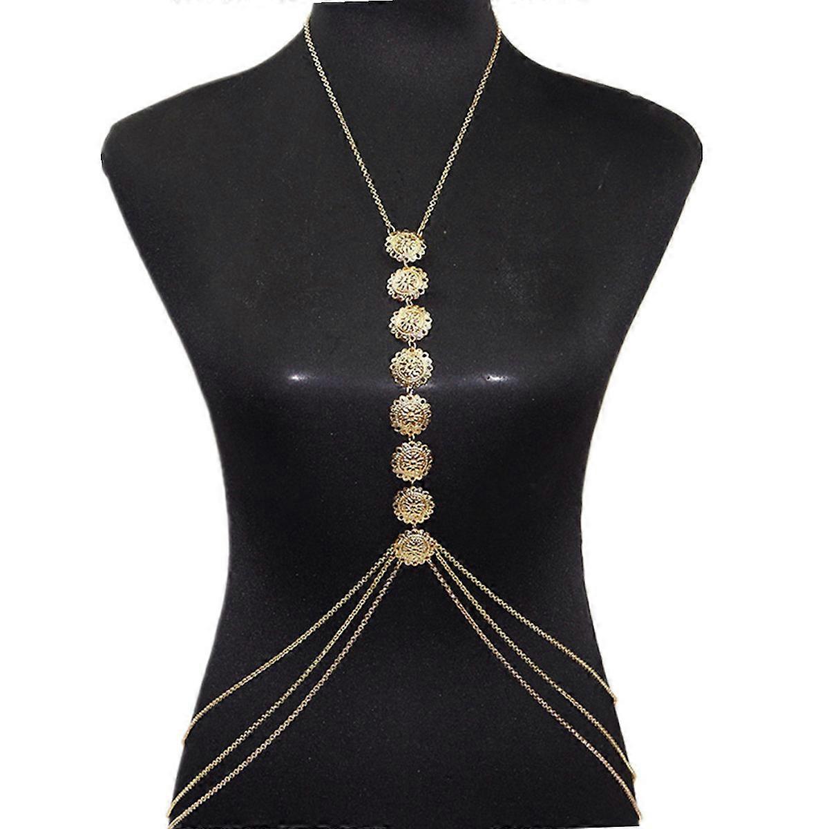 Simple Engraved Flower Plate Beach Backless Body Chains for Women and Girls