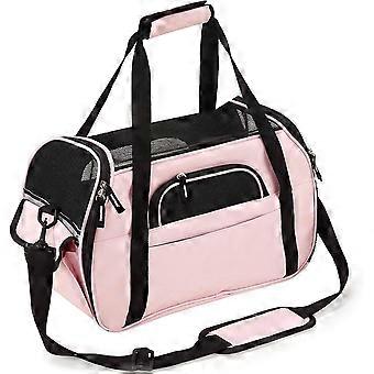 Cat Dog Carrier Taske Åndbar skuldertaske til lille kæledyrsbærer Blød Letvægts Komfortabel til rejser med bil Tog Fly (Pink, L-48x25x33cm)